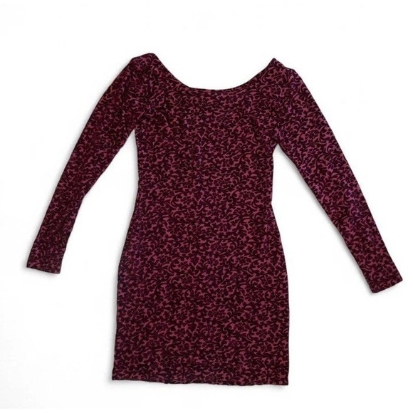 Vintage Y2K Betsey Johnson Velvet Floral Bodycon  Dress Burgundy  Long Sleeve S - Picture 2 of 7